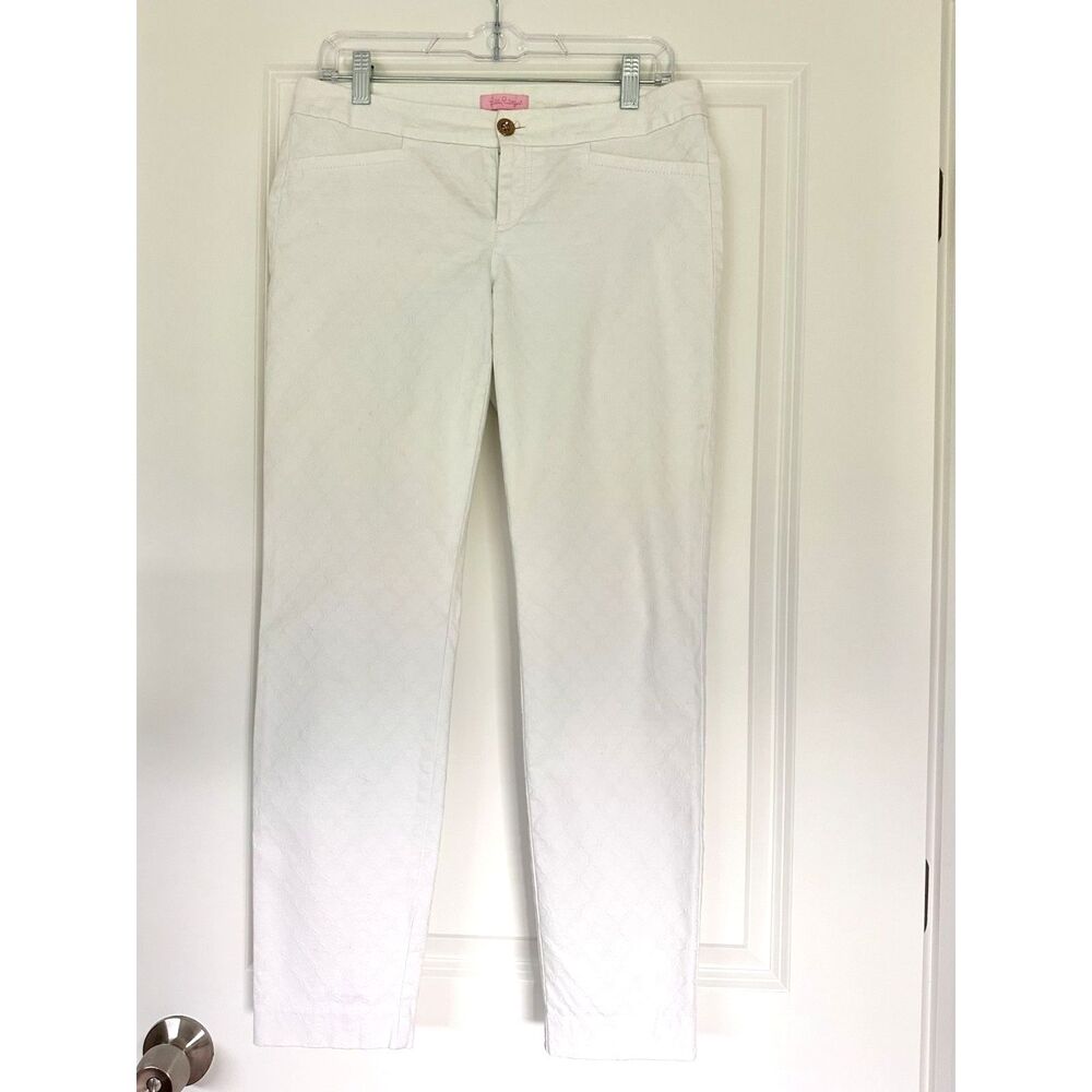 Lilly Pulitzer White Textured Crop Pants Center Seam Stretch Women's Size 6